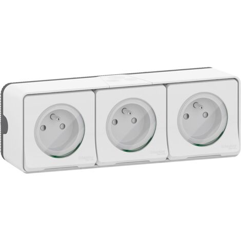 Mureva Styl Triple PC 2P+T Horiz. Précâblée Saillie IP55 IK08 Blanc Schneider Mur36039