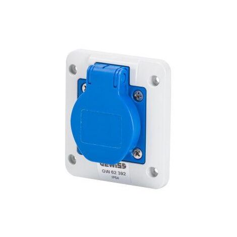 Gewiss – Prise de sécurité 2P+T Schuko IP54 – Plastron 85x75 – 16A 200-250V – Câblage à vis – GW62392