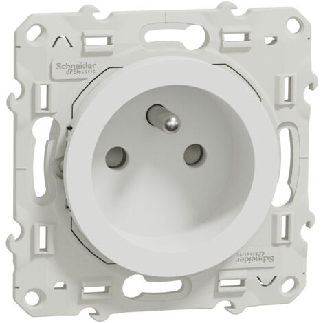 Schneider Electric – Prise de courant encastrée 2P+T blanche – Raccordement à vis – 16A 250V – Fixation par vis – Contact de terre (1/4)