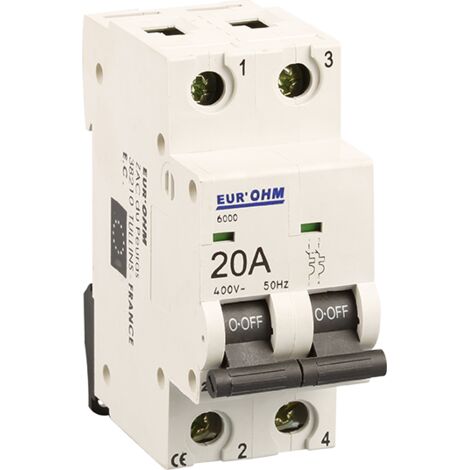 Disjoncteur bipolaire courbe C connexion vis haut/bas - IP20/IK02 20A 6kA (1/3)