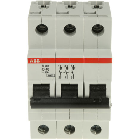 Disjoncteur S203 3P 40A Courbe D Raccordement à vis - 10KA (3Modules) 2CDS253001R0401 ABB 352367 (1/2)