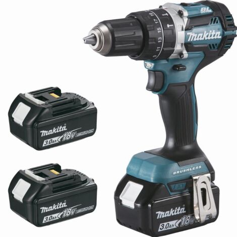 Makita – Perceuse-visseuse à percussion 18V Li-ion 3Ah Ø 13mm avec 3 batteries et chargeur – Moteur BL, technologie XPT – DHP484RF3J