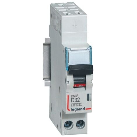 Disjoncteur Phase+Neutre DNX³4500 6kA 1P+N 230V 32A courbe D 1 module LEGRAND 406812