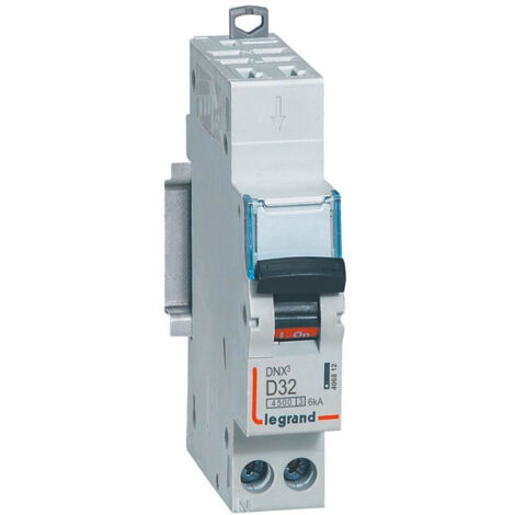 Disjoncteur Phase+Neutre DNX³4500 6kA 1P+N 230V 32A courbe D 1 module LEGRAND 406812