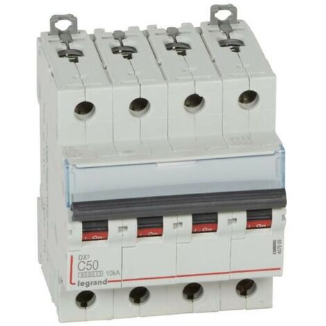 Disjoncteur DX³6000 10kA arrivée haute et départ bas à vis 4 Pôles 400V 50A courbe C pour peigne HX³ traditionnel LEGRAND 407903 (1/5)