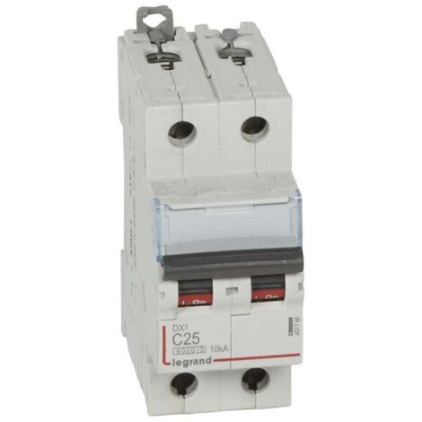 Legrand – Disjoncteur bipolaire 25A 10kA – Courbe C – Montage sur rail DIN – Borne à vis – Protection installations résidentielles