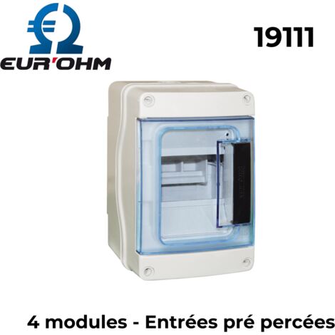 Eur Ohm – Coffret étanche IP65 4 modules – Résistance IK07 – Entrées défonçables pour câbles – Installation facile en extérieur