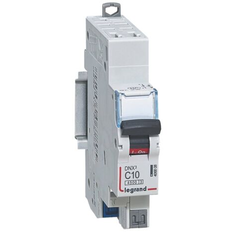 Disjoncteur Phase+Neutre DNX³4500 6kA arrivée et sortie borne automatique 1P+N 230V 10A courbe D 1 module LEGRAND 406808