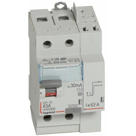 Legrand – Interrupteur différentiel bipolaire 2P 230V 63A type AC 30mA – Protection contre les fuites de courant – 3 modules