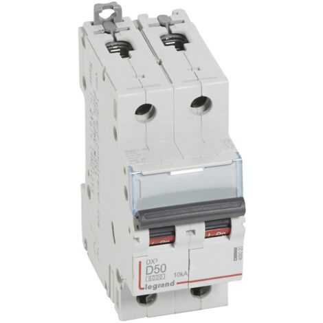 Disjoncteur DX³6000 arrivée haute et départ bas à vis 2 Pôles de 230V à 400V 50A courbe D 2 modules LEGRAND 408020 (1/3)
