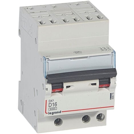 Disjoncteur DX³6000 10kA arrivée haute automatique départ bas à vis 3 Pôles 400V 16A courbe D LEGRAND 408075