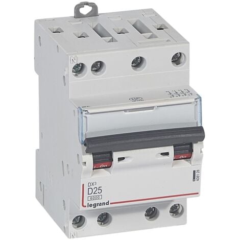 Disjoncteur DX³6000 10kA arrivée haute et départ bas à vis 4 Pôles 400V 25A courbe D pour peigne HX³ optimisé LEGRAND 408128