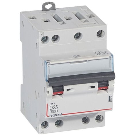 Disjoncteur DX³6000 10kA arrivée haute et départ bas à vis 4 Pôles 400V 25A courbe D pour peigne HX³ optimisé LEGRAND 408128