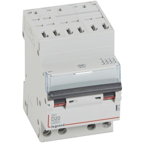 DISJONCTEUR DX³ 6000 - AUTO/VIS - 4P - 400V - 20A - 10KA - COURBE D - PEIGNE HX³ OPTIMISÉ LEGRAND LEG408134 (1/3)