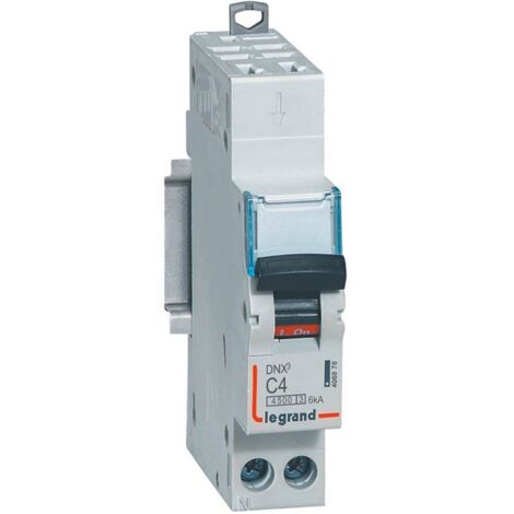 Disjoncteur Phase+Neutre DNX³4500 6kA arrivée borne auto.sortie à vis 1P+N 230V 4A courbe C 1 module LEGRAND 406878 (1/2)