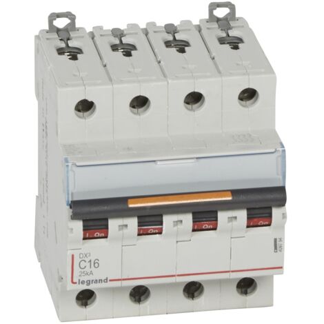 Disjoncteur DX³ 25kA arrivée haute et départ bas à vis 4 Pôles 400V 16A courbe C 4 modules LEGRAND 409794 (1/2)