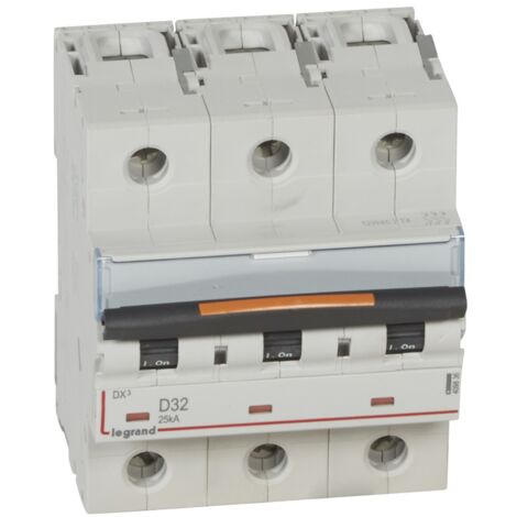 Disjoncteur DX³ 25kA arrivée haute et départ bas à vis 3 Pôles 400V 32A courbe D 4,5 modules LEGRAND 409836 (1/2)