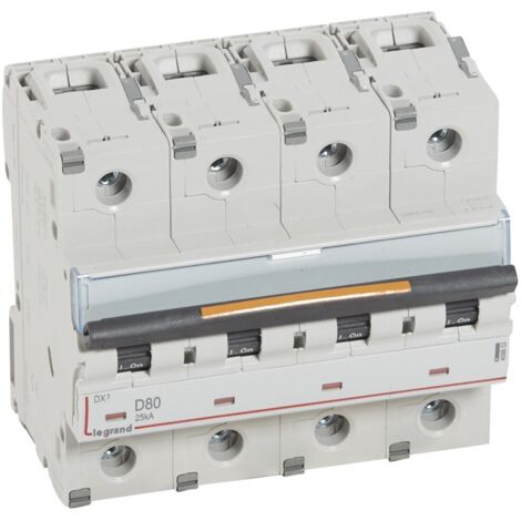 Disjoncteur DX³ 25kA arrivée haute et départ bas à vis 4 Pôles 400V 80A courbe D 6 modules LEGRAND 409853 (1/2)