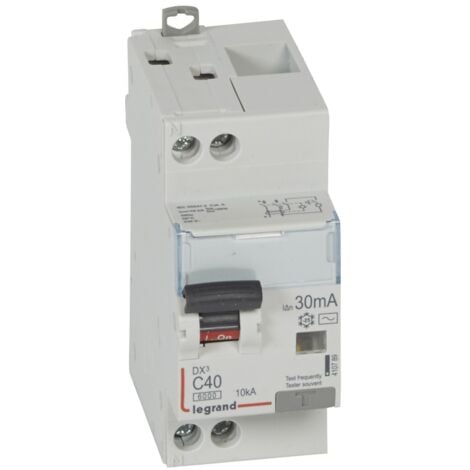 Disjoncteur différentiel monobloc DX3 10kA à vis U+N 230V 40A Type AC 30mA LEGRAND 410789
