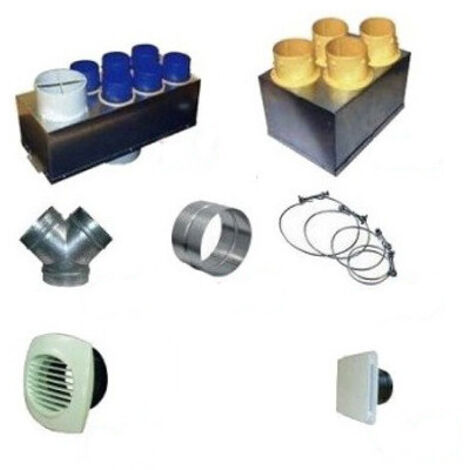 Unelvent – Kit d'accessoire pour VMC double flux – 2 répartiteurs 4P – 1 plénum 5P – 4 manchons Ø150 – 8 bouches BDO 80 – 1 bouche cuisine BOAP 125