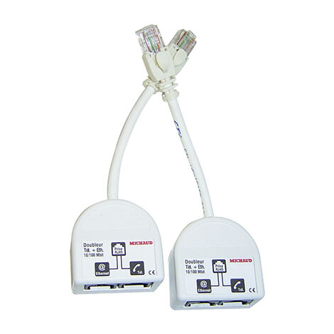 Michaud – Kit doubleurs RJ45 100 Mbit pour connexion Téléphone/Ethernet – Coffret de communication – Installation rapide dans tableau de communication