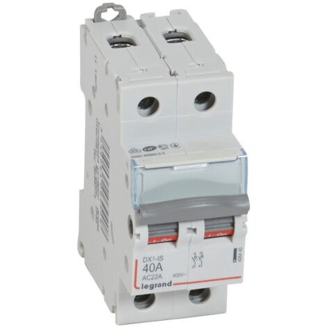 Legrand – Disjoncteur bipolaire 2P 400V – Intensité 40A – Contacts à double coupure – Monté sur rail symétrique EN 60715