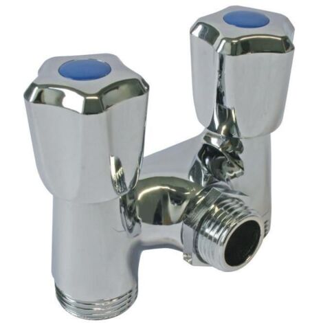 Robinet machine à laver double parallèle sans raccord Entrée Mâle 1/2" Double sorties Mâle 3/4" (1/5)