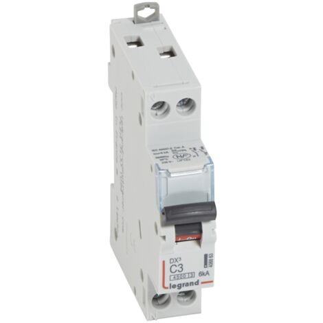 Legrand – Disjoncteur unipolaire 3A 6kA – Courbe C – 2 pôles phase neutre – Protection contre surcharges et courts-circuits