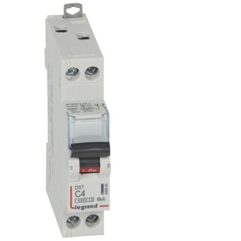 Disjoncteur Phase+Neutre DNX³4500 6kA arrivée et sortie borne à vis 1P+N 230V 4A courbe C 1 module LEGRAND 406864 (1/3)