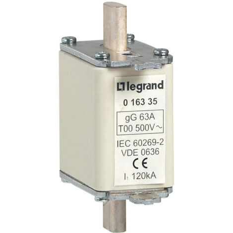 Cartouche industrielle à couteau type gG taille 00 avec voyant 63A LEGRAND 016335 (1/3)