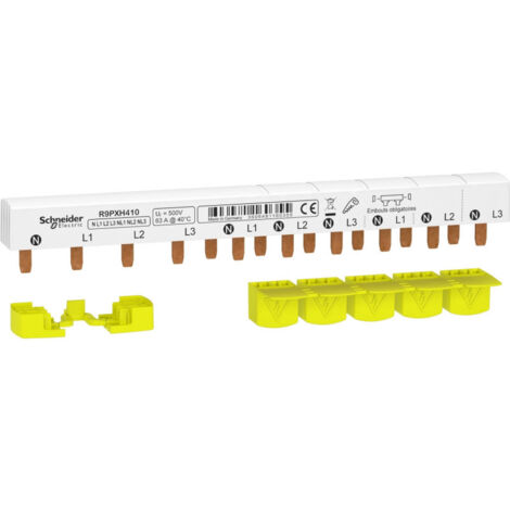 Schneider Electric – Peigne électrique monobloc 3P+N 63A 10 modules – Cache dents recoupable – Pour installation au-dessus du disjoncteur