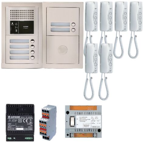 Aiphone – Pack audio 6 boutons GTBA6E – 6 postes préprogrammés GT1D – Platine de rue encastrée – Alimentation 12V – Pour bâtiments résidentiels