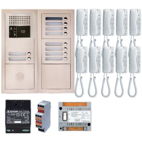 Aiphone – Pack audio avec 10 boutons et 10 postes préprogrammés GTBA10E – Platine de rue encastrée – Alimentation 12V – Pour bâtiments résidentiels