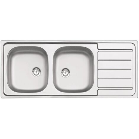 Moderna – Évier inox à encastrer 2 bacs 116x50 cm – Pattes de fixation et vidage complet inclus – Pour cuisine moderne (1/3)