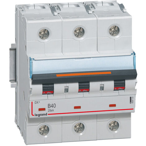 Disjoncteur DX³ 25kA arrivée haute et départ bas à vis 3 Pôles 400V 40A courbe B 4,5 modules LEGRAND 409733 (1/2)