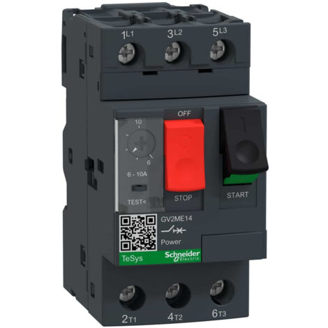 Schneider Electric – Disjoncteur moteur GV2ME14 6A/10A – Magnéto-thermique pour moteurs monophasés et triphasés – Protection contre les surcharges