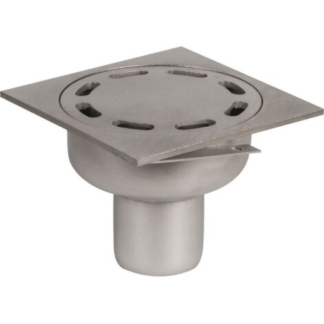 Siphon de sol inox 100 x 100 mm – Sortie verticale 40 mm – Garde d'eau 15 mm – Débit 0,3 l/s pour évacuation efficace – ACO (1/3)
