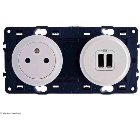 Legrand – Prise de courant et double chargeur USB type-A – 2 postes – 250V 16A – Compatible plaque Céliane 2 postes – Usage intérieur