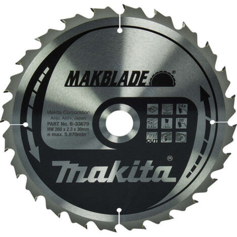 Makita – Lame de scie circulaire 260mm – Alésage 30mm – 24 dents – Pour bois dur – Coupe nette sans éclat – B33679 (1/5)