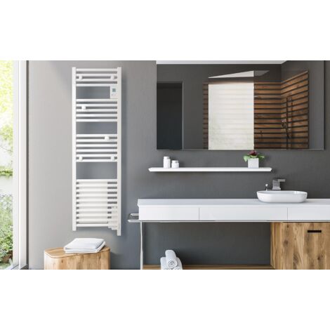 Atlantic – Radiateur sèche-serviettes électrique digital étroit 500W blanc brillant – Programmation facile – Surface d'action optimisée – 851135