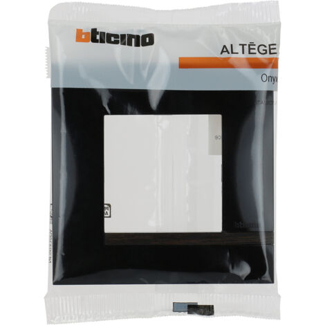 Bticino - Plaque Altège Déco 1 poste Onyx - Noir brillant avec liseré bois foncé (1/5)