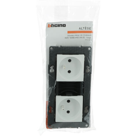 Legrand – Double prise de courant précâblée 16A – Bornes automatiques – Finition Neige – Connexion rapide sans outil – BTAL22DD (1/4)