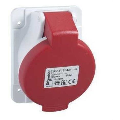 socle de prise inversée - pratika - 16a - ip44 - 380v - 3p+n+t - schneider electric pky16f435