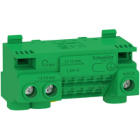 Resi9 bornier terre 63A avec cavalier auto 11x1,5² à 4² vis 3x6² à 25² SCHNEIDER LGYT1E14