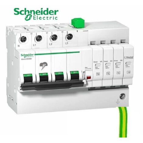 Schneider Electric – Parafoudre à cartouche débrochable 3P+N – A9L16297 – Tension 230/400V – Courant décharge 20kA – Protection IP20 pour installations électriques