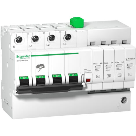 Schneider Electric – A9L16294 – Parafoudre triphasé + neutre type 2 – 40kA courant max – Indicateur d'état intégré – Pour tableau électrique