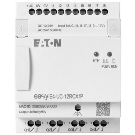 Module logique 12/24 VDC,24 VAC sans aff. 8E TOR: 4 ana 4S relais Push In 000197505 EATON EASY E4 UC 12RCX1P (1/4)