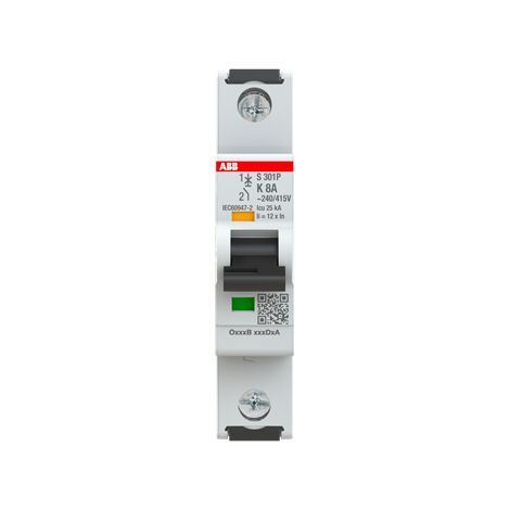 S300P-Disjoncteur 1P-8A-Courbe K-Pdc 25000A-230VAC 25kA-60VDC 25kA-1 module 2CDS381001R0407 ABB A908017 (1/4)
