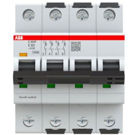 S300P-Disjoncteur 4P-63A-Courbe C-Pdc 15000A-400VAC 25KA-230VAC 40kA-4 modules 2CDS384001R0634 ABB A907595 (1/3)
