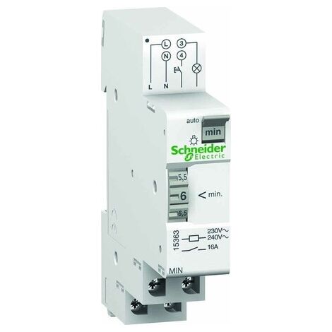 Schneider Electric – Minuterie réglable 15363 – 16A, 230V – 18mm largeur, 83mm hauteur, 68mm profondeur – Pour tableau électrique